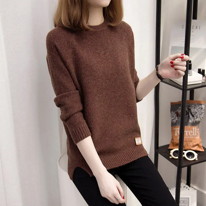 

Korean Spring Autumn Sweaters Women's Solid O-Neck Temperament Fashion Loose Long Sleeve Pullovers Bottoming Shirt Knitted Tops