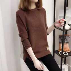 Coreano primavera autunno maglioni donna solido o-collo temperamento moda pullover manica lunga allentati camicia fondo top lavorati a maglia