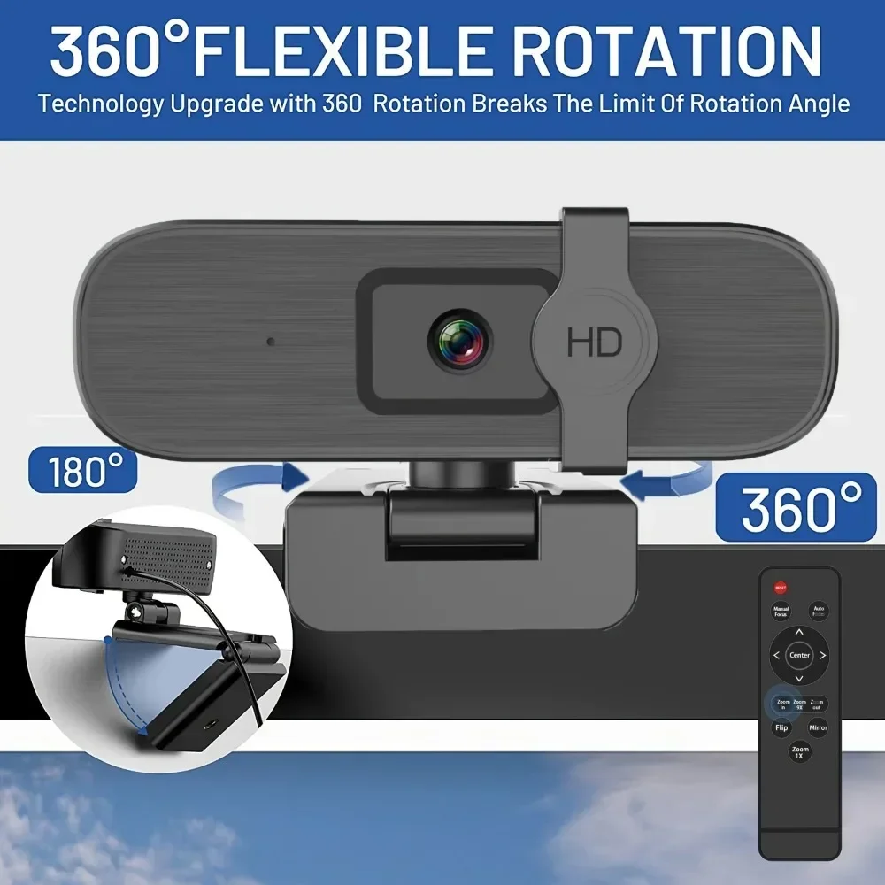 4K Webcam, Auto Zoom, with Remote Control, Privacy Protection, with Microphone for Laptop/desktop Video Calls, Conferences