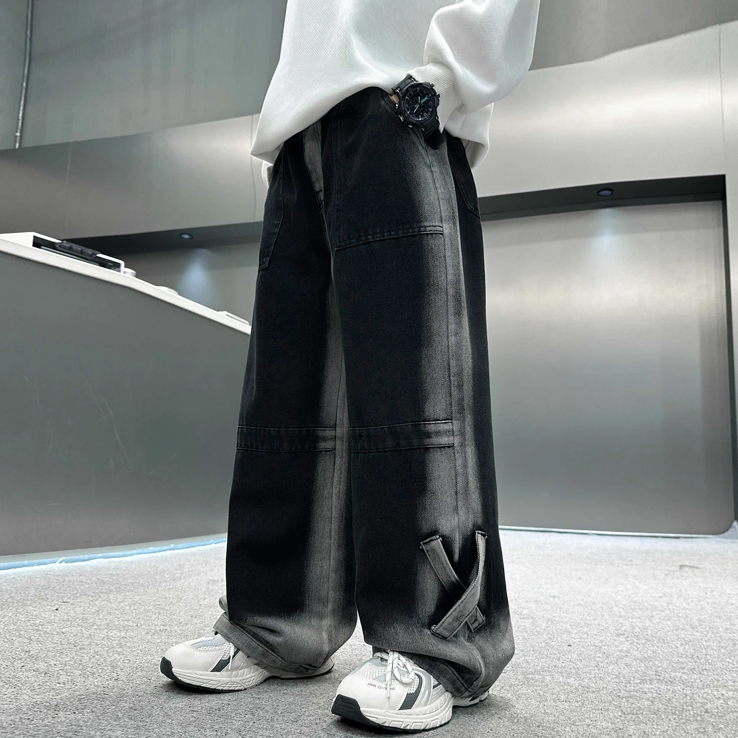 

2025 Autumn New Gradient Wide Leg Trousers Black and Grey Comfortable Casual Long Pants