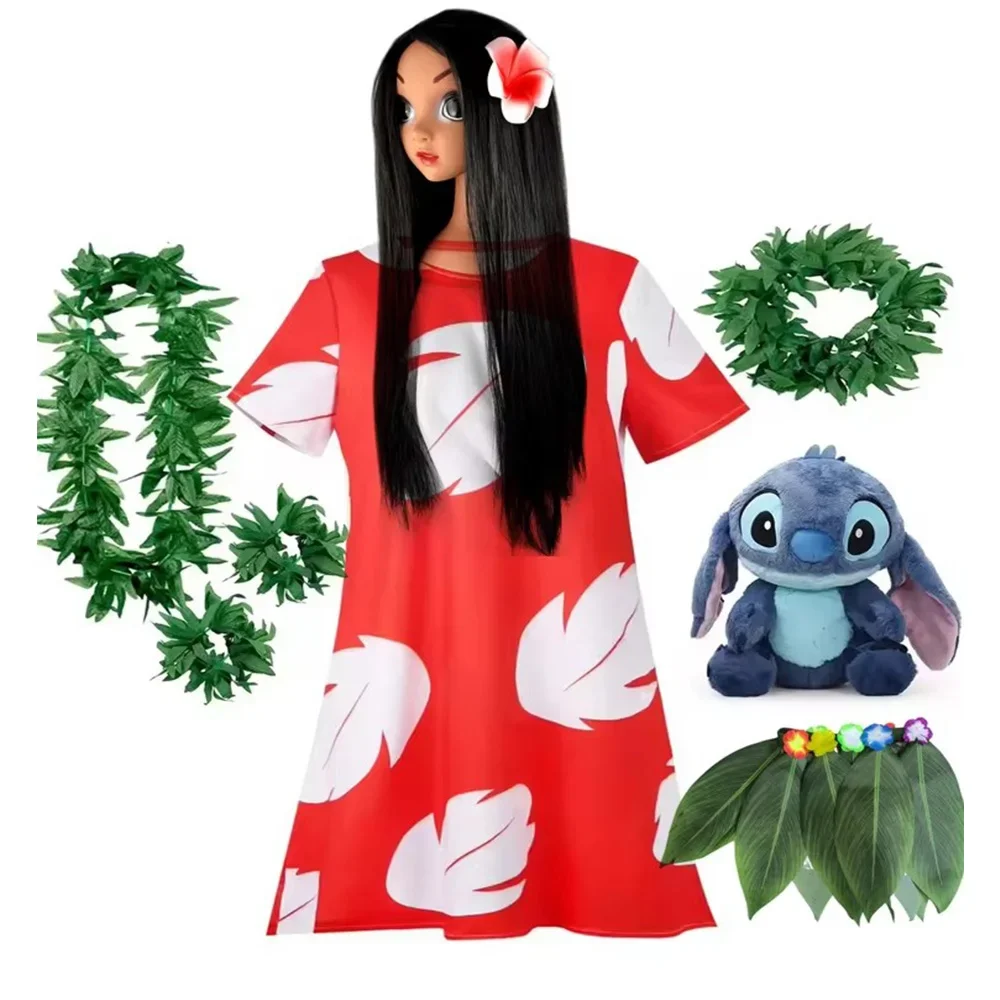 

Костюм Лило для девочек, красное платье для косплея, пижама с короткими рукавами, летнее пляжное платье с гавайским принтом