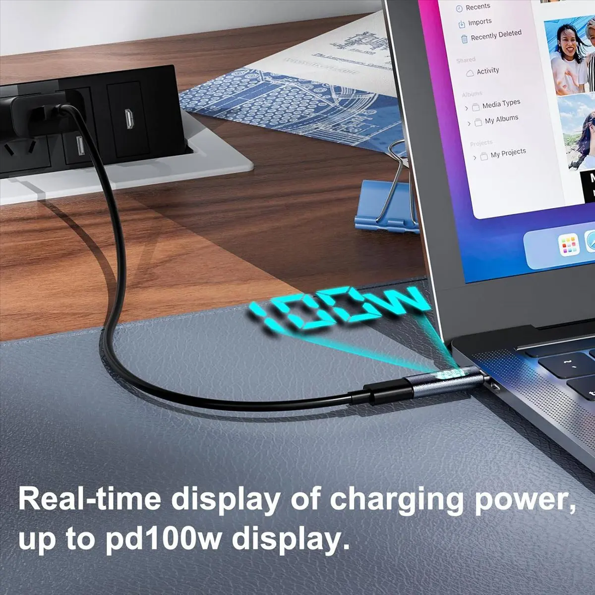 ABGN 2PCS USB C Adapter LED Display PD 100W Male to Female Fast Power Meter Tester, USB-C Charger Monitor Extender Adapter