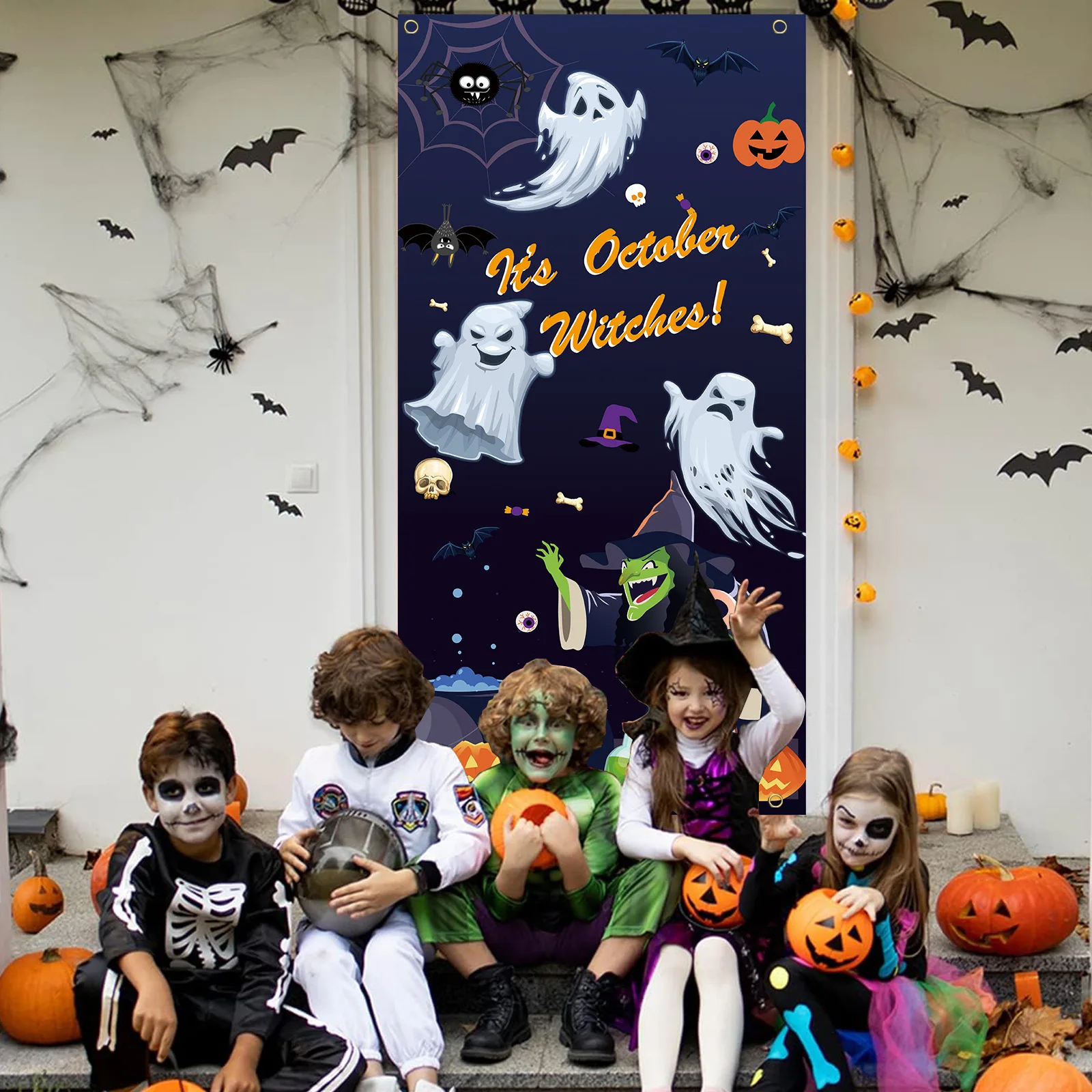 

Halloween Door Cover Horror Witch Ghost Pumpkin Decoration Ghost Festival Curtain Horror Night Party Atmosphere Decoration Flag