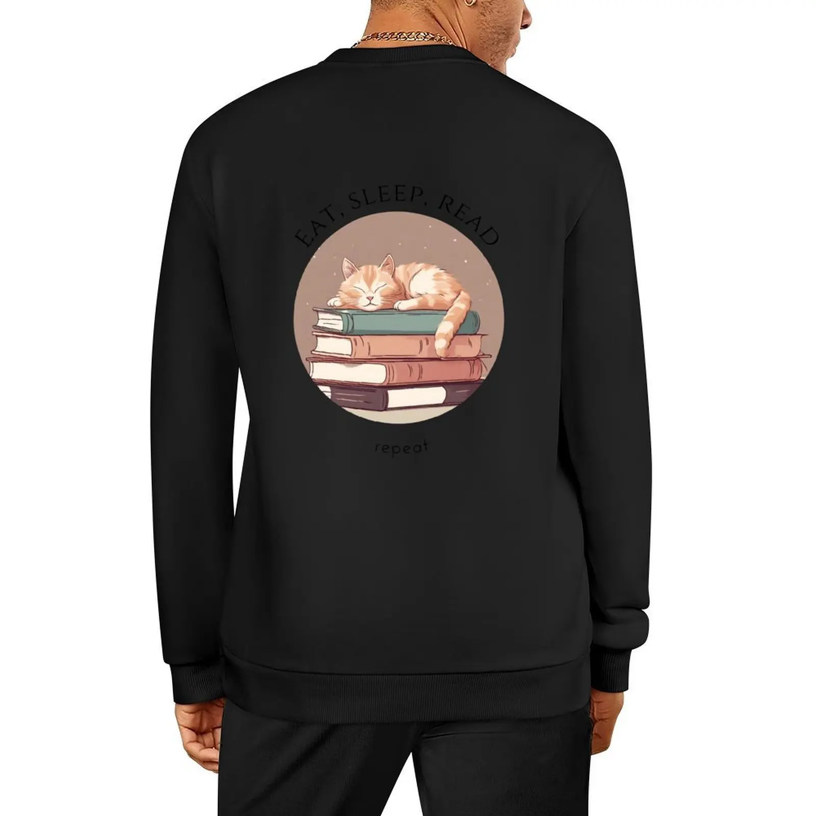 

Eat sleep read repeat books bookwarm booklover cute funny cat Pullover fashion men autumn clothes hooded sweatshirt