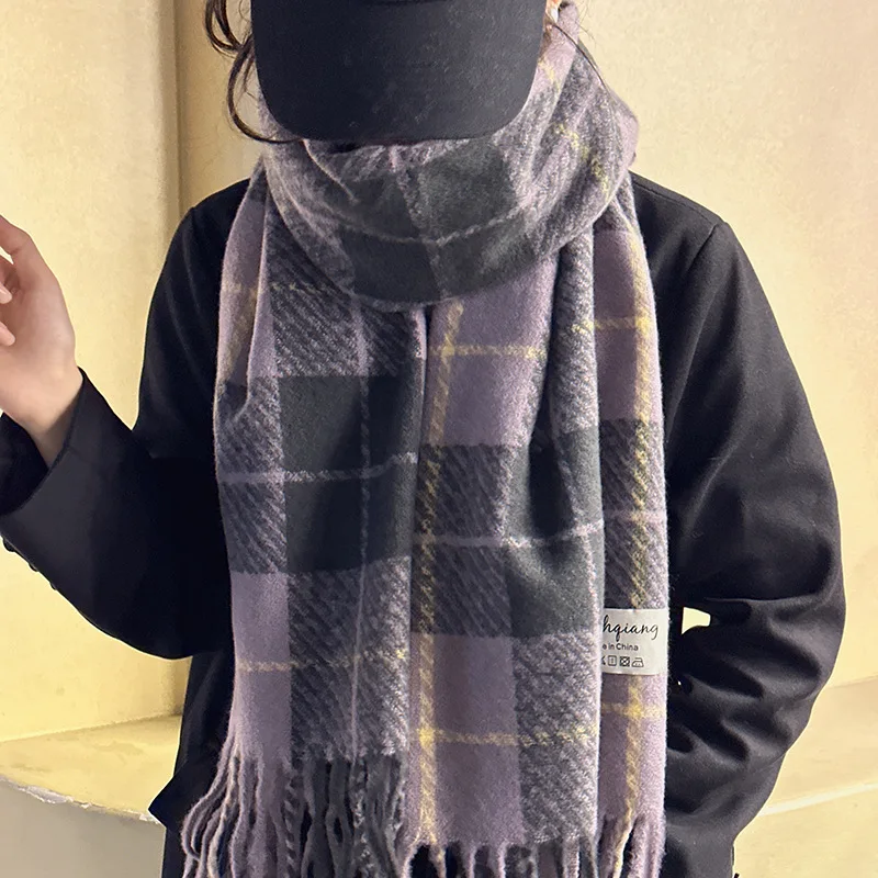 The Purple Plaid Scarf Is Versatile, High-quality, and The Scarf Is Warm and Thickened in Winter