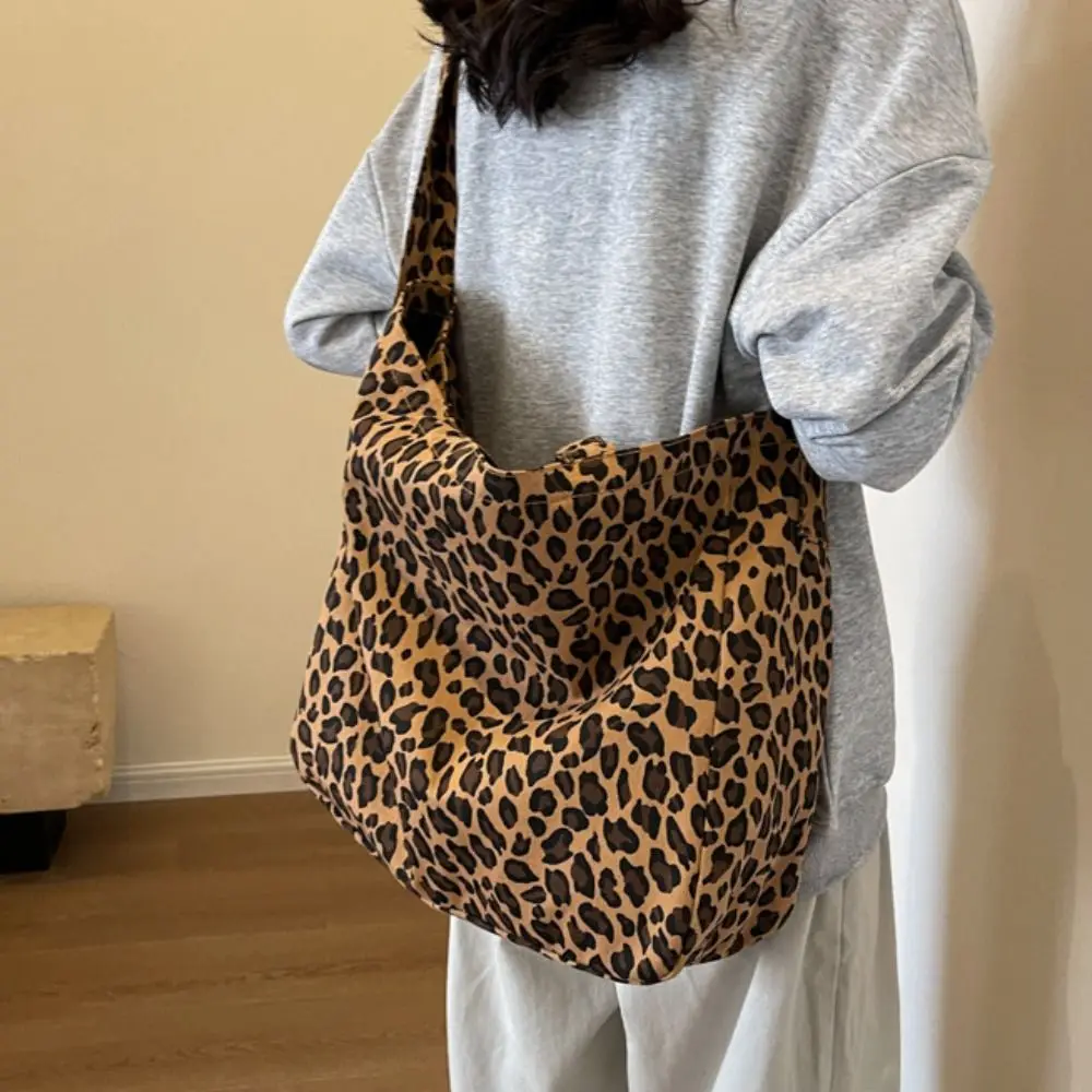 

Vintage Large Capacity Leopard Crossboby Bag Oversized Retro Canvas Tote Bag Casual Commuting Handbag Shopping