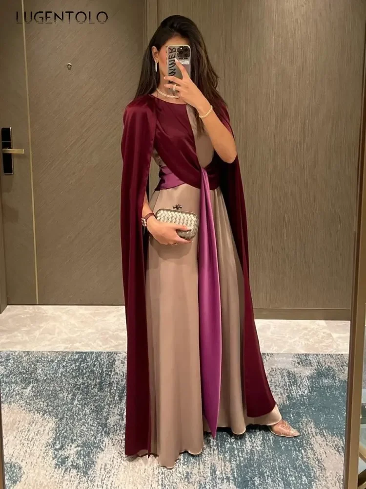 Women Shawl Elegant Jumpsuits Patchwork Party Lace Up New Middle East Fashion Lady Temperament Luxury High Waist Wide-leg Pants