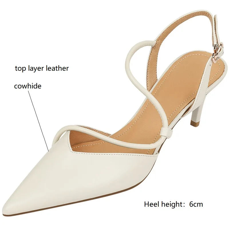 New Summer Sandals Genuine Leather Women Sandals Pointed Toe Back Strap Thin Heel Shoes for Women Casual Shoes Zapatos De Mujer