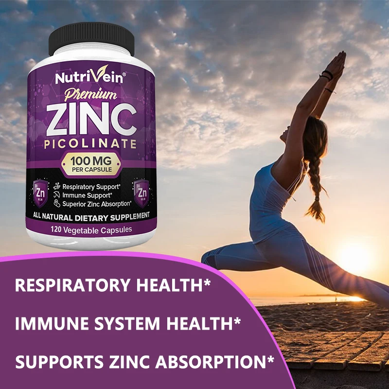 Zinc Picolinate 100 mg, 120 Vegetarian Capsules - Supports Respiratory Health, Immune Health, Gluten Free and Non-GMO