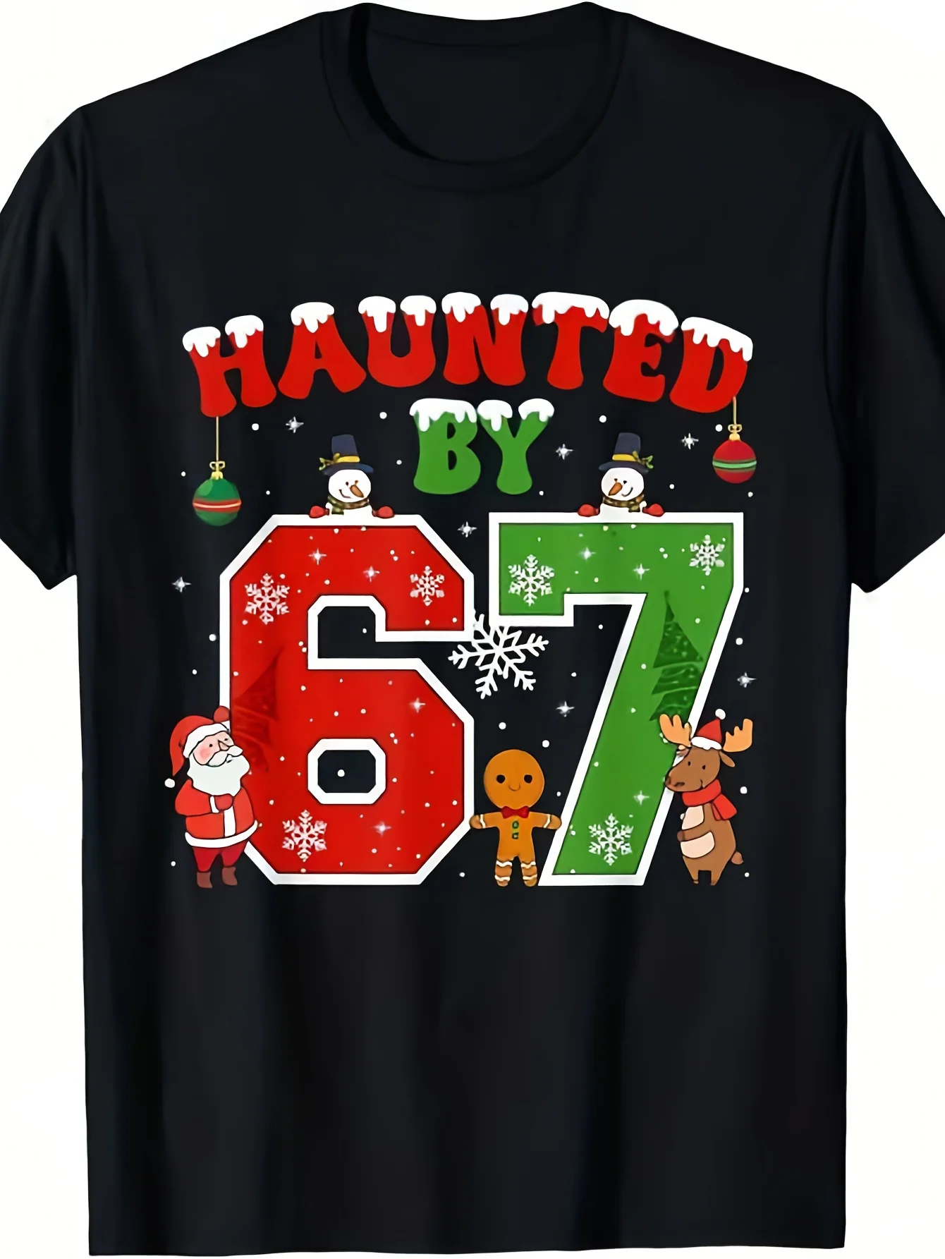 

Christmas T-Shirt That Is Haunted by Funny 67 Memes, a Hot-Selling Halloween Item, Unisex Trendy Fashion Gift, Soft and Breathable Casual Crew Neck Regular Fit Machine Washable, Printed Shirt Suitable for Various Occasions