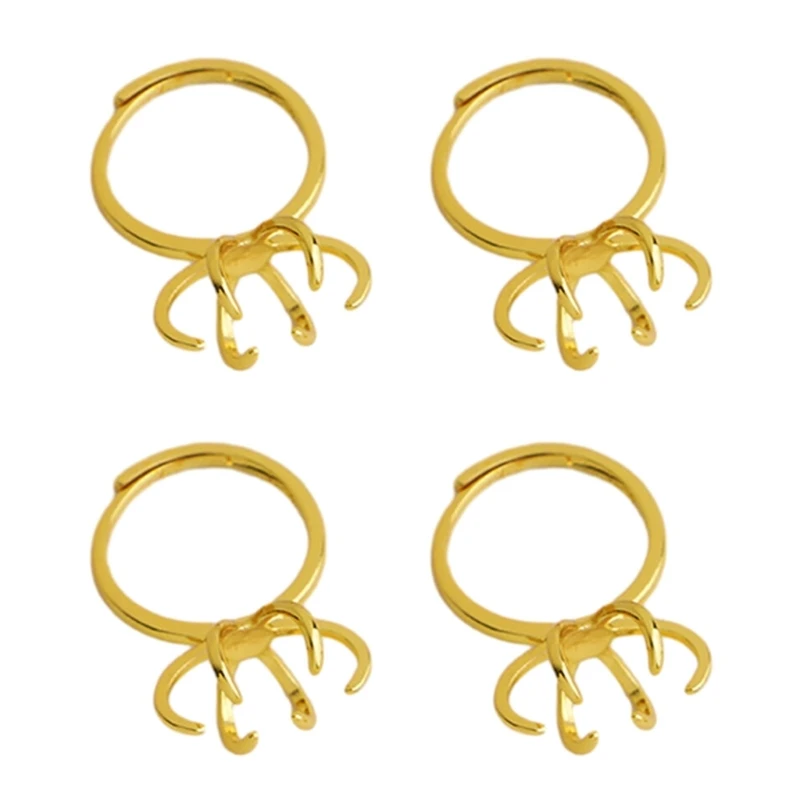 Y1UB Set of 4 Durable Adjustable Rings Base Gold/Silver Plated Irregular Claws Bases