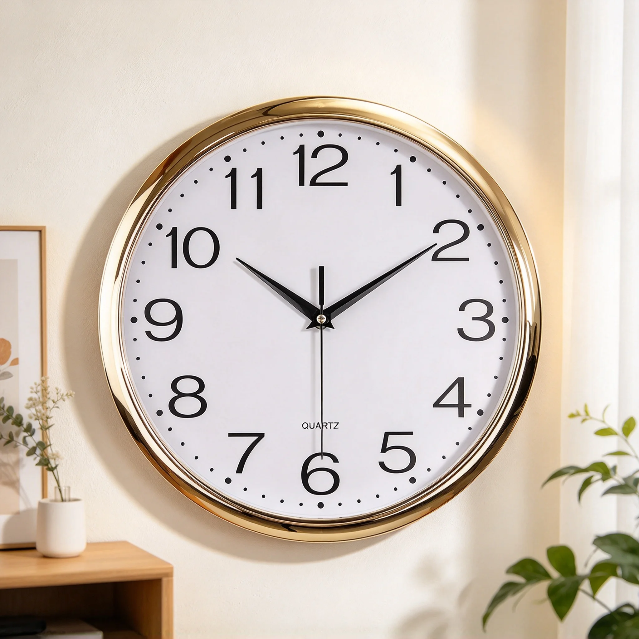 Watches Clocks Home Wall-free Punching Round Mute Bedroom Wall-mounted Quartz Clock Fashion Simple Wall Clock Modern Living Room