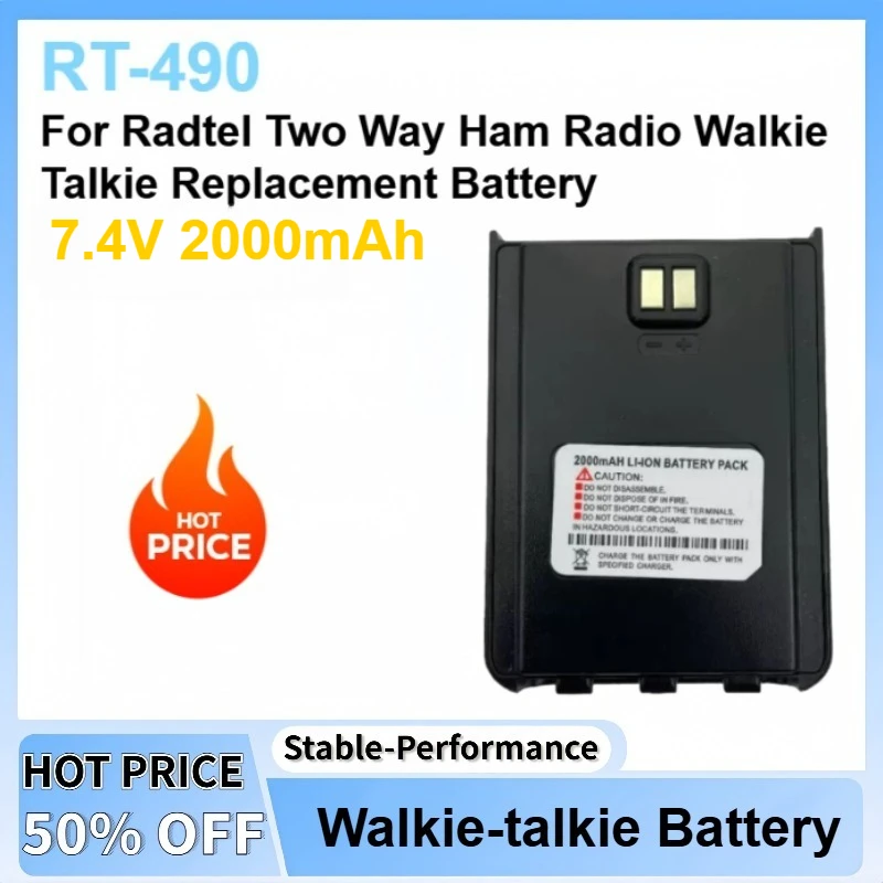 New 7.4V 2000mAh RT-490 Li-ion Battery Pack For Radtel Two Way Ham Radio Walkie Talkie Replacement Battery
