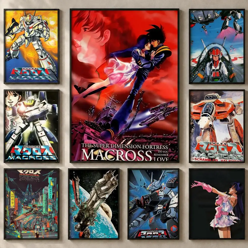 Anime T-The Super Dimension Fortress MacrossS Poster Art  Self-Adhesive No Glue Residue Wall Sticker for Home Office Nursery