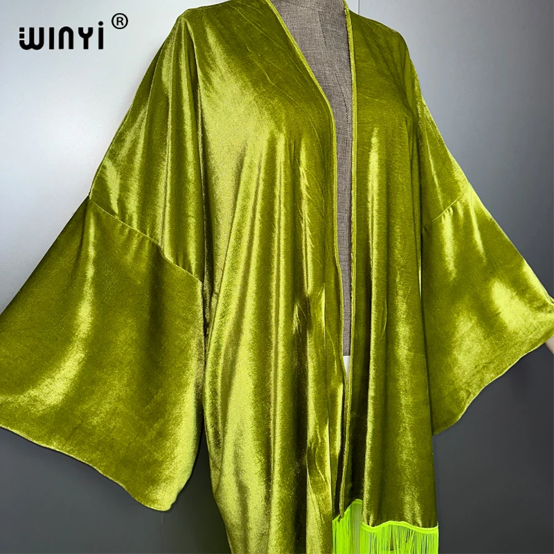 WINYI Quasten Kimono Strand Cover-up Sommer Outfits für Frauen Elegante Mode Monochrome Strickjacke sexy Urlaub Maxikleid