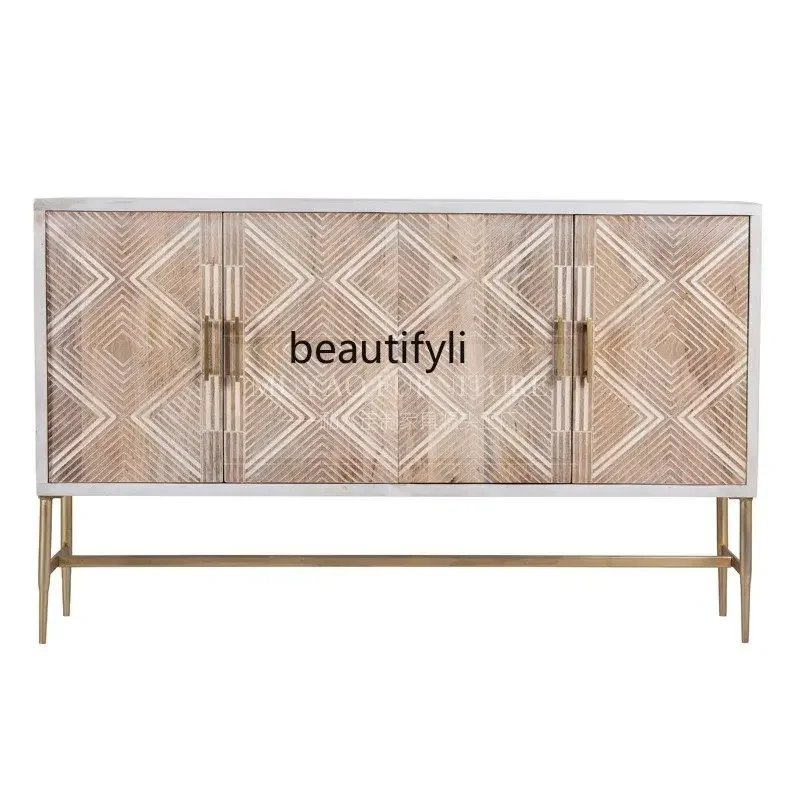 cc182R Retro solid wood dining side cabinet Log wind decorative entrance cabinet Designer foyer cabinet R