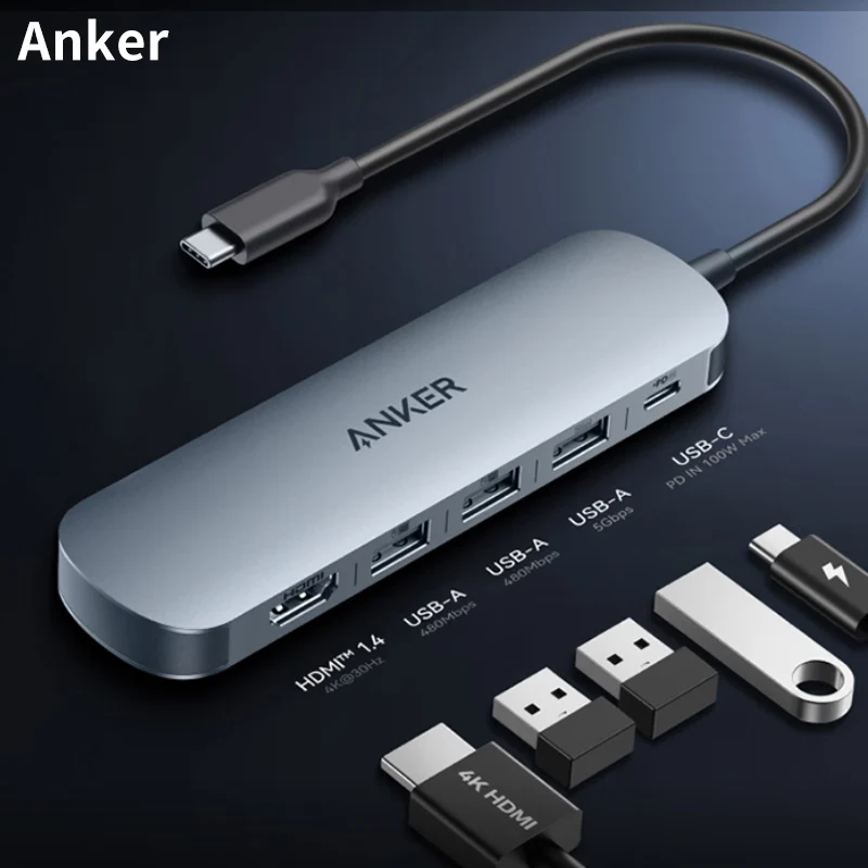 ANKER A8357 5-in-1 Docking station USB-C Hub HDMI USB3.0 Card Reader for Macbook iPad Laptop