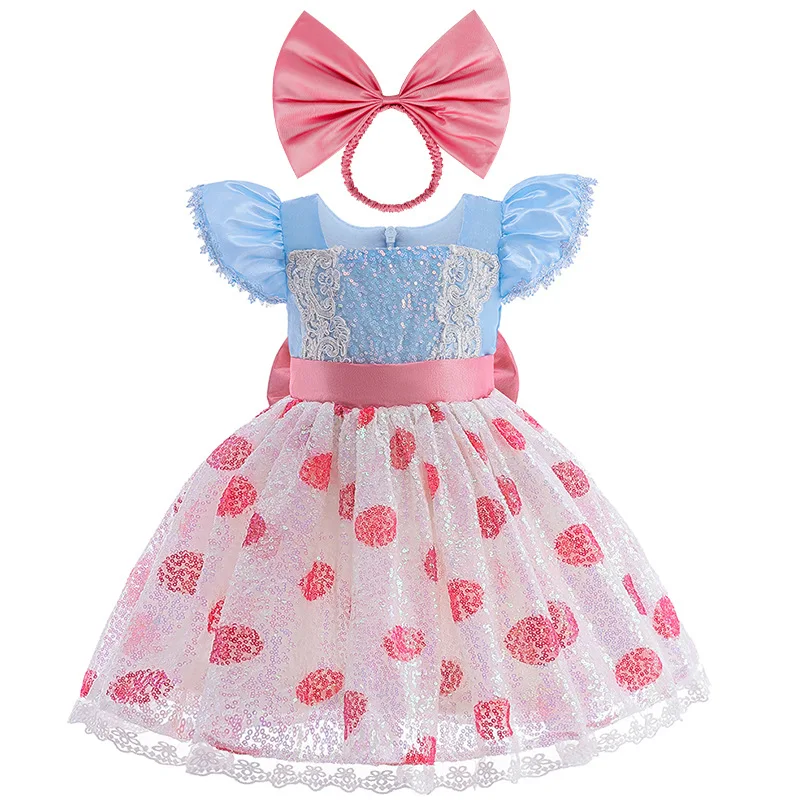 2026 New Summer Princess Dress Bowknot Sequin Evening Dress for Girls Carnival Elegant Gown with Hairband Baby Fancy Dress 1-6Y
