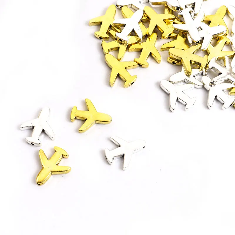 10pcs Airplane Alloy Spacer Beads Charms 1.3mm Hole Gold/Silver Color Metal Loose Bead For Jewelry Making DIY Bracelet Accessory