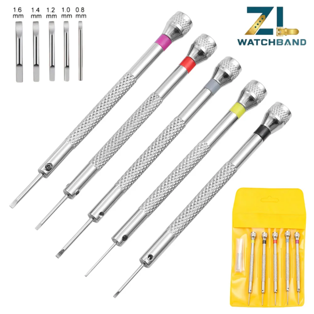 Chave de Fenda de Aço 0.8-1.6mm para Reparo de Relógios, Ferramentas Portáteis para Remoção de Pulseiras com Mini Pinos de Elo, Ferramentas de Relojoeiro, 5 Peças/Conjunto