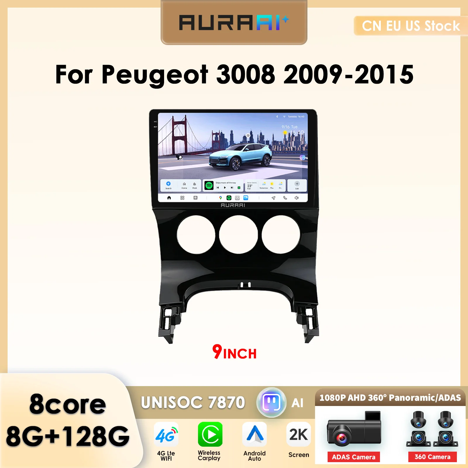 OSSURET Android 14 Car Intelligent Systems for Peugeot 3008 2009 - 2015 Carplay Navi AI Voice FM Autoradio 2din Multimedia SWC