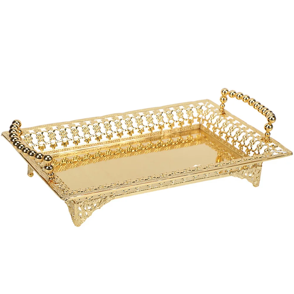 

Metal Fruit Tray Zinc Alloy Food Dish European Style Large Capacity Storage Rectangle Serving Trays Snack Cookies Toy