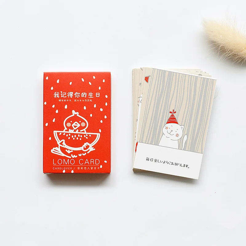  28PCS Cute Line Drawing Cat Birthday Photocard Set Happy Birthday Wishes Collectible LOMO Cards Aesthetic Stationery Gift