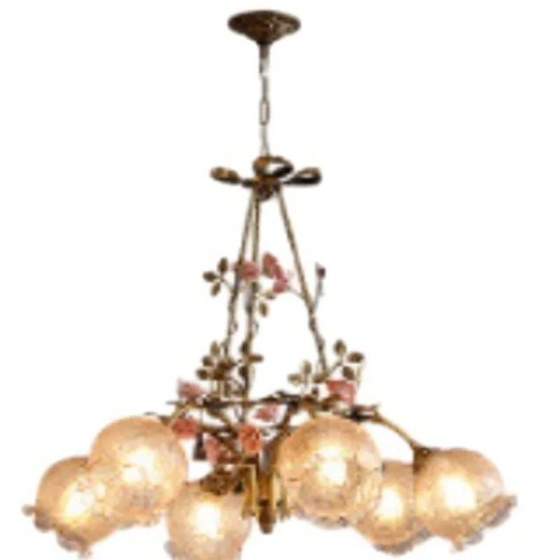 French all-copper chandelier, medieval style living room bedroom romantic rose copper flower lamp