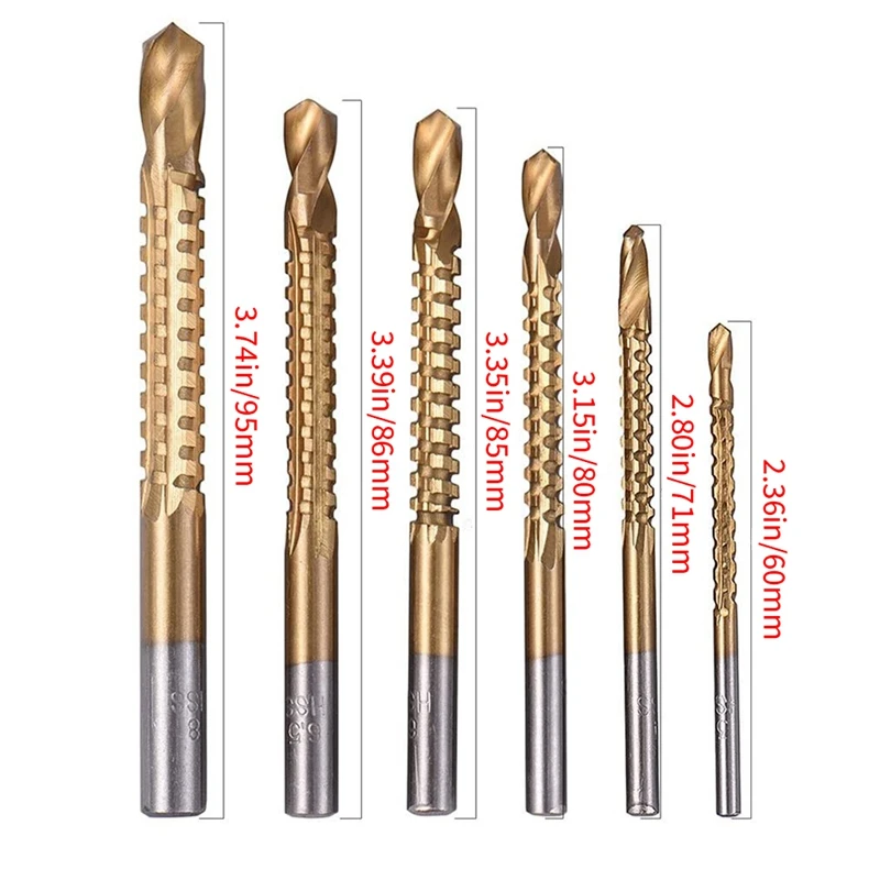 6Pcs Titanium Drill Saw Bit Set, HSS Serrated Bit Hole Drilling, 3-8Mm Carpenter Hacksaw Drill Bits Kit