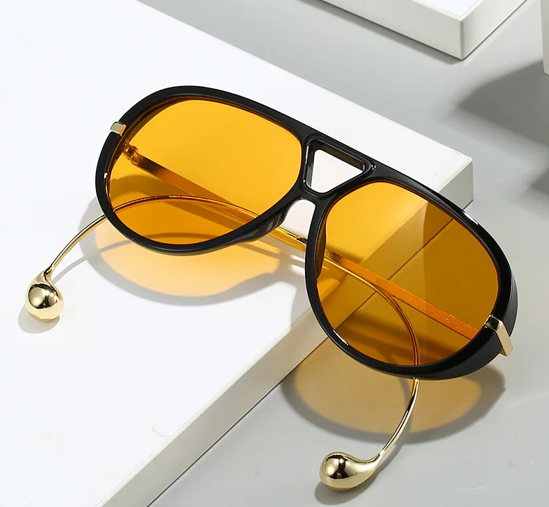 Vintage übergroße Piloten-Sonnenbrille, Unisex, Doppelbrücke, UV400-Schutz, modischer Punk-Stil, weibliche Farbtöne, beliebte Brillen – Detail 1