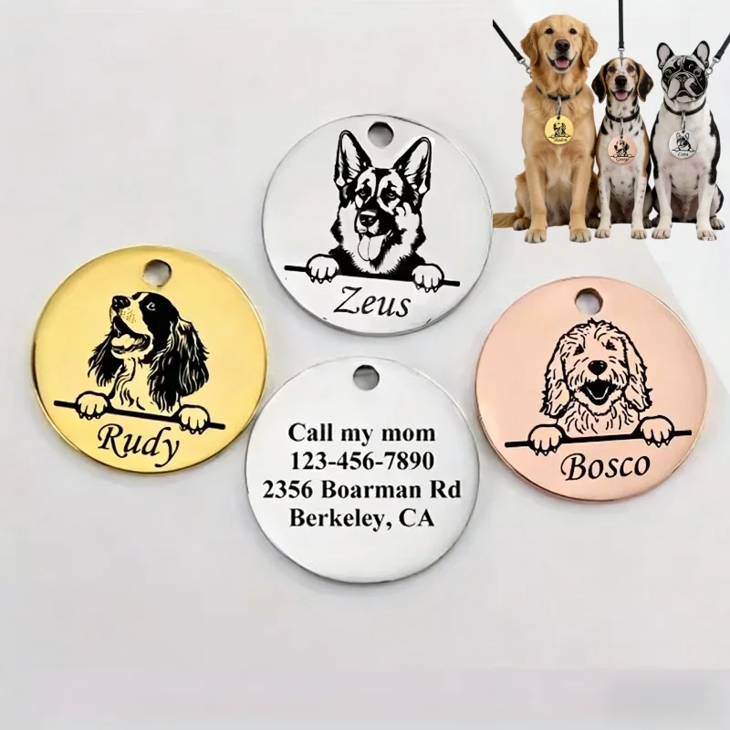 Collares Antipérdida Personalizados para Mascotas, Etiquetas de Acero Inoxidable con Grabado, Etiquetas con Nombre para Perros y Gatos, Accesorios para Mascotas