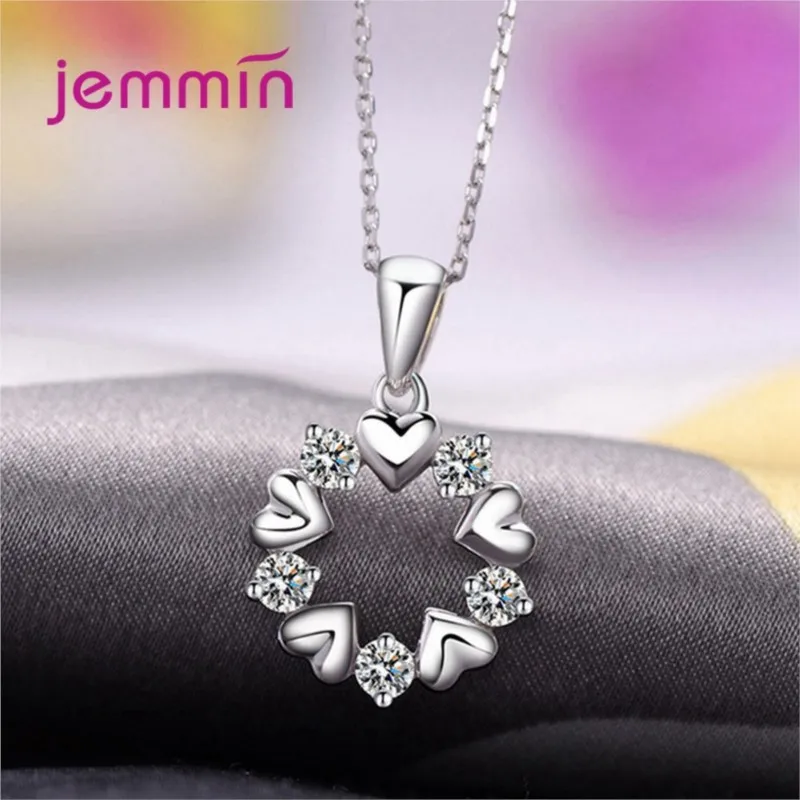 New Arrival 925 Sterling Silver Heart Necklace For Women Girls Engagement Gift Cubic Zirconia Water-wave Chain Silver Jewelry