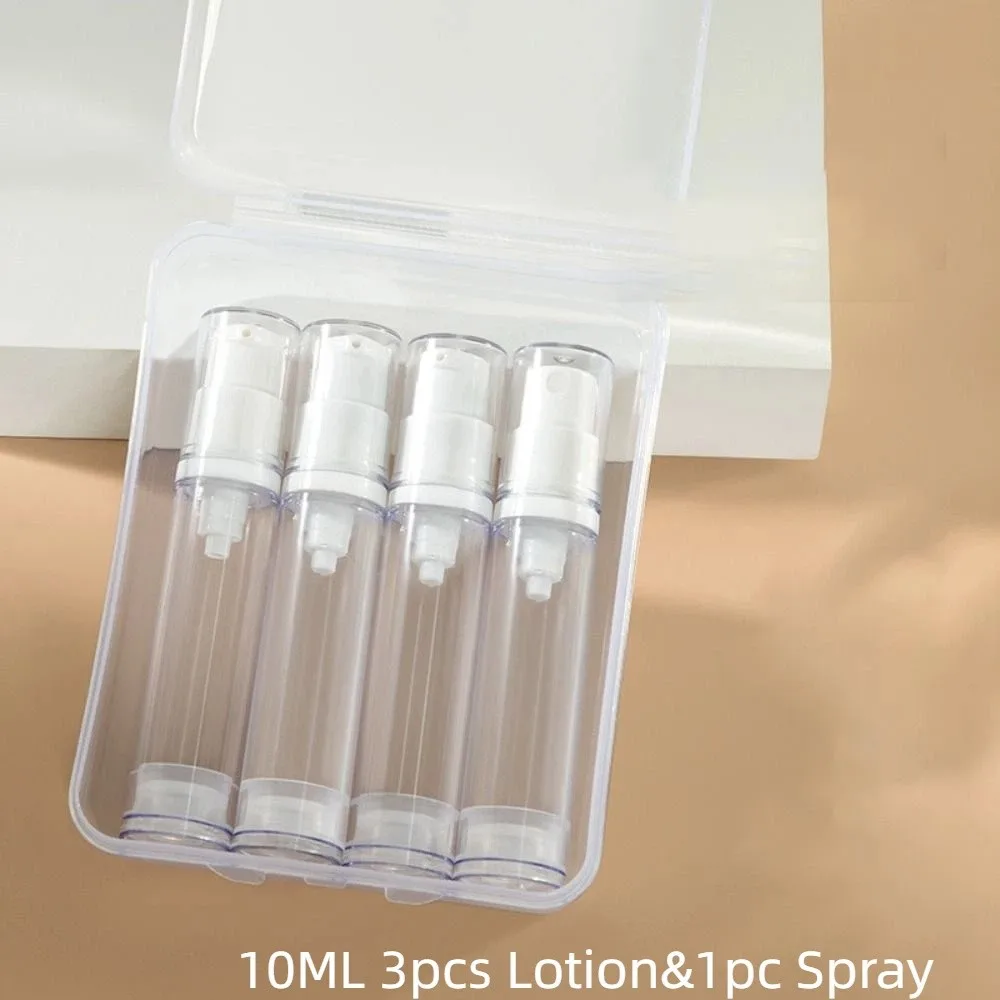 3/4Pcs Refillable Travel Refillable Bottle Set 5ml/10ml/15ml Empty Vacuum Press Pump Bottles Airless Labels Cosmetic Container