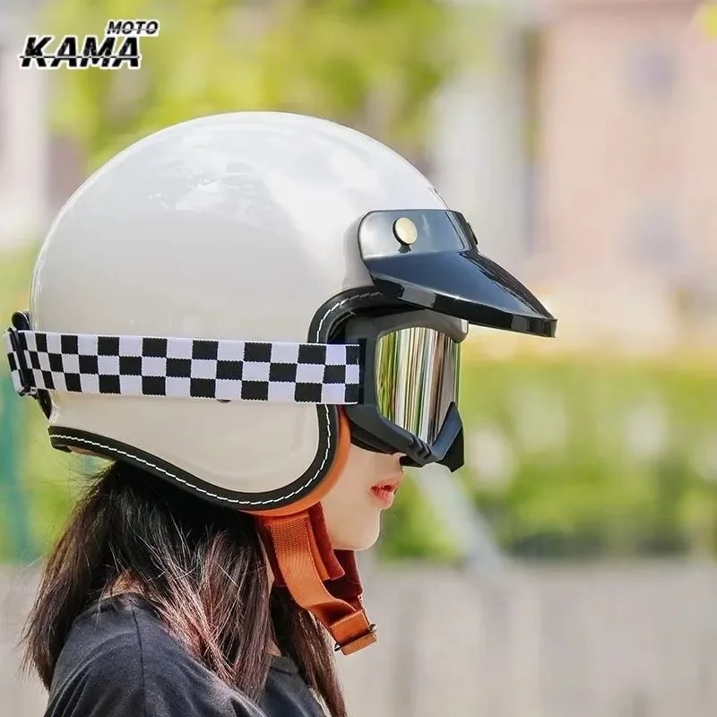 Retro 3/4 Half Motorcycle Helmet DOT Standard High Strength ABS Shell Breathable Urban Riding Headgear