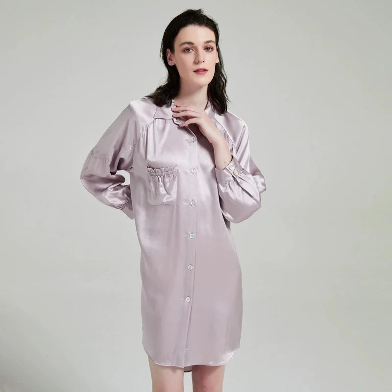 19-Momme Mulberry Silk Shirt Dress | Elegant Midi-Length Silk Nightgown | Premium Silk Loungewear for Summer