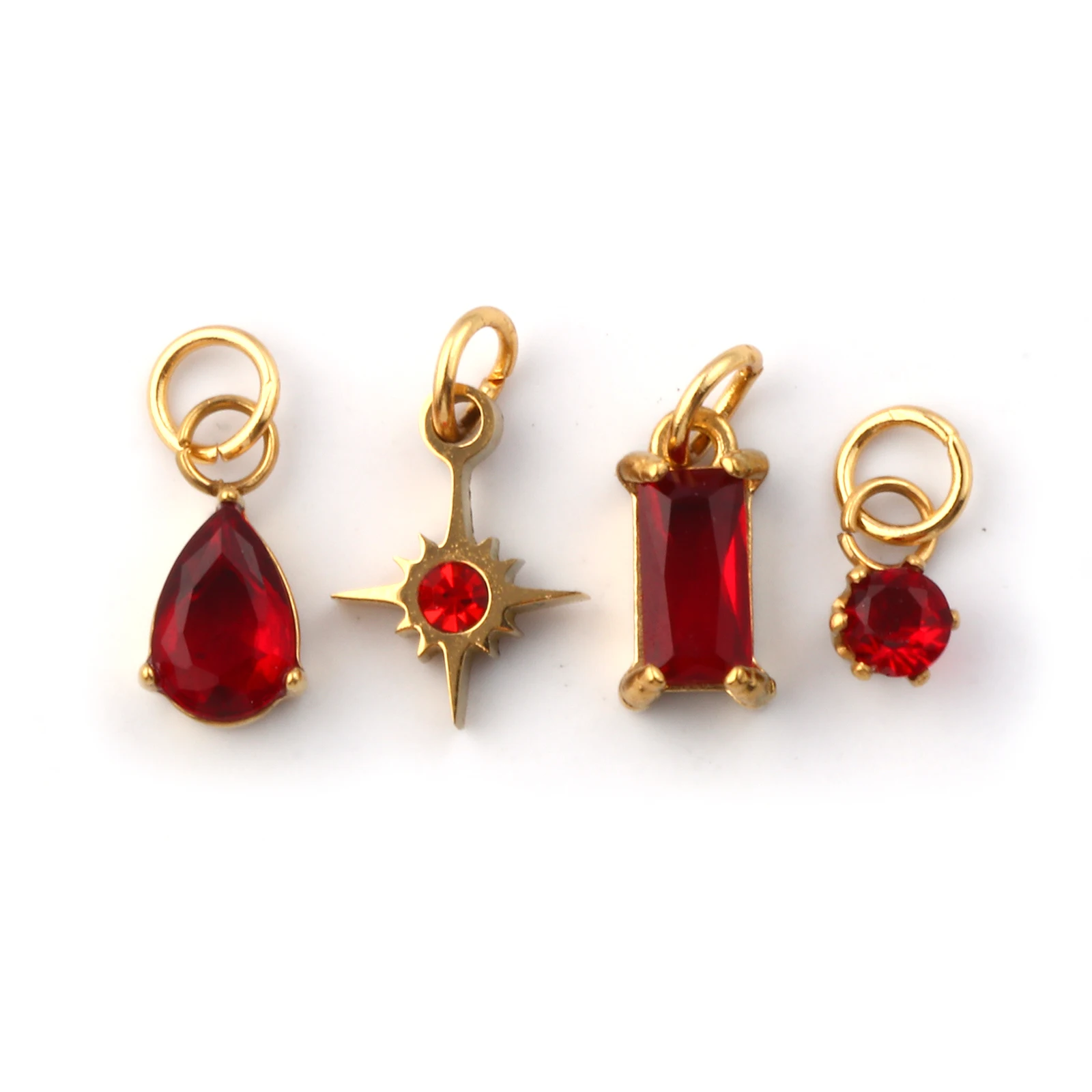 4 Stück/Set Mini 304 Edelstahl & Zirkonia 12 Monate Geburtsstein Charms 18K vergoldet Anhänger DIY Herstellung 12x7mm-9x3,5mm