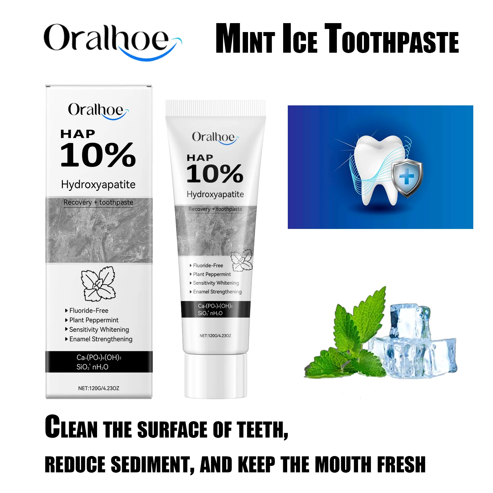 Oralhoe Teeth Whitening Cream Stain Removal Enamel Repairing Yellow Teeth Brightening Freshen Breath Gentle Oral Care Gel 120g