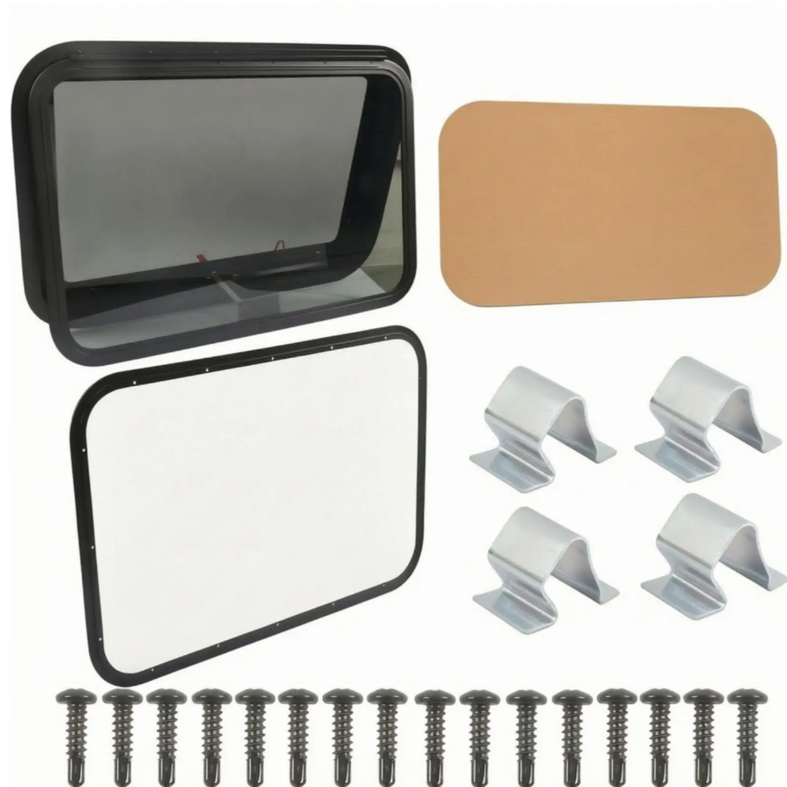 Camper Window Screen Push Out Style with Frosted Privacy Glass and Mesh Ventilation Screen for Recreational Vehicles