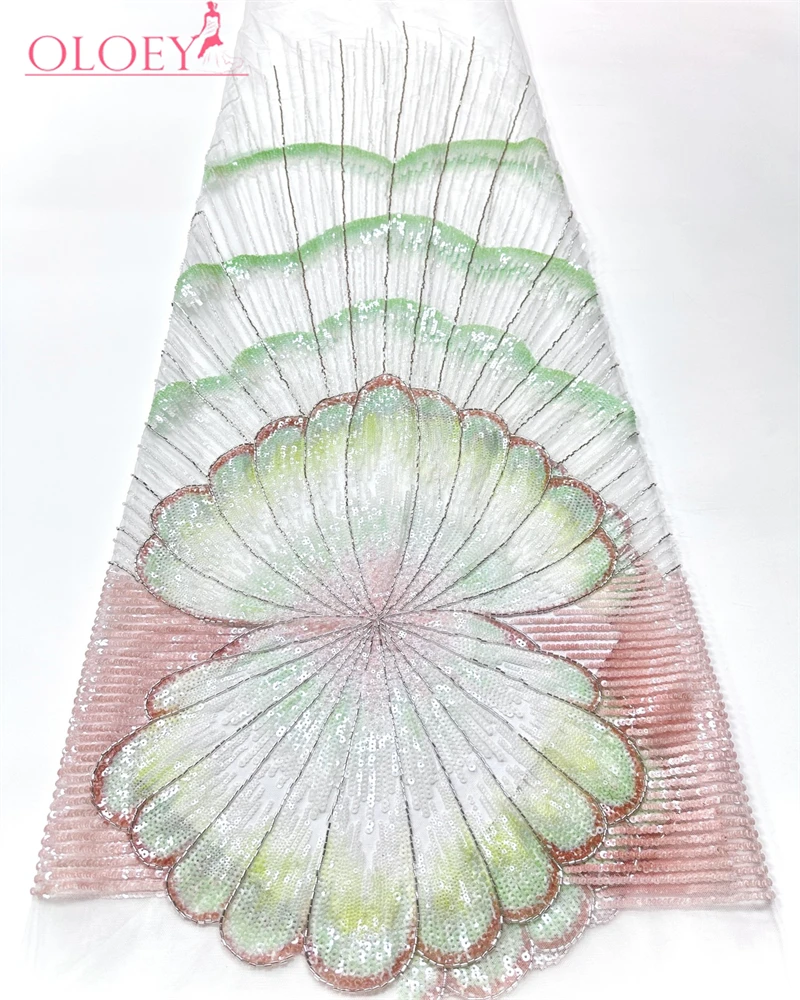 OLOEY 2026 High Quality African Lace Fabric Fashion French Beaded Luxury Tulle Nigerian Sequins Net Lace for Dress Making