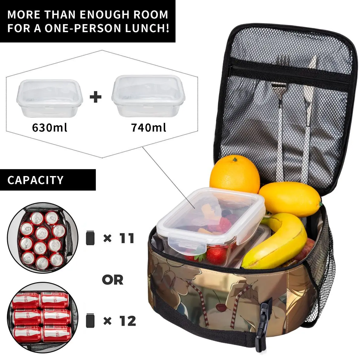 L-Lost In The Cloud Anime Lunch Bag For Unisex Print Lunch Box Vintage Travel Cooler Bag Portable Oxford Tote Food Bags