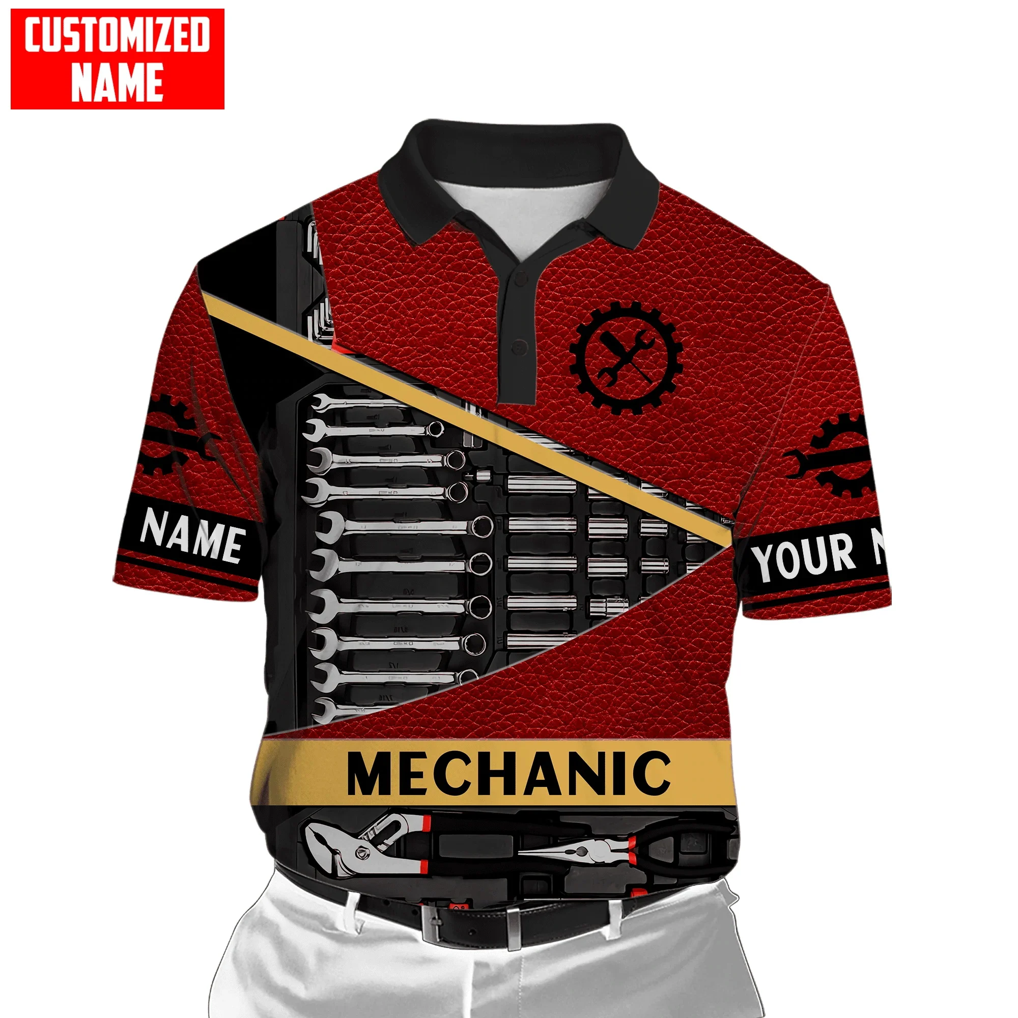 Personalized Name Mechanic 3D All Over Printed Mens Polo Shirt Summer Short Sleeve t-shirt Street Casual POLO shirt tops WK12