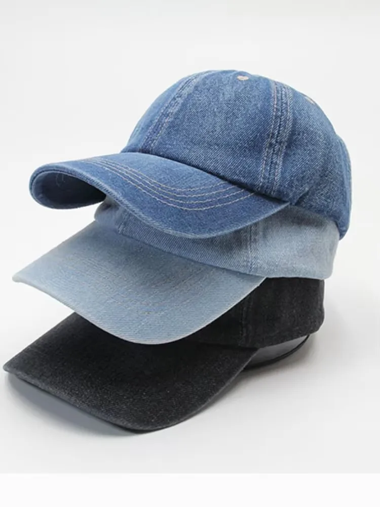 Brand Oohmy Washed Denim Baseball Cap for Men and Women, Adjustable Dad Hat, Vintage Daily Head Wear, Cotton K-pop Hats