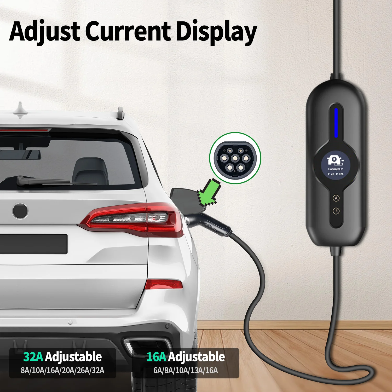 Isigma Tragbares EV-Ladegerät, 16 A, 11 kW, Typ 2, IEC 62169, Typ B, Schutz, Timer, Heimladung, Elektrofahrzeug, Hybrid-Auto, 5 m – Detail 2