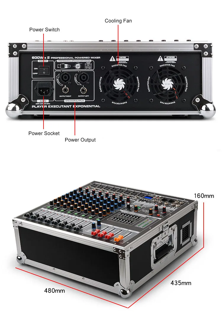 TLF Xtuga EPM08 portátil 24 DSP Reverb EQ 8 amplificador de potencia mezclador consola mezcladora con estuche de vuelo de aluminio