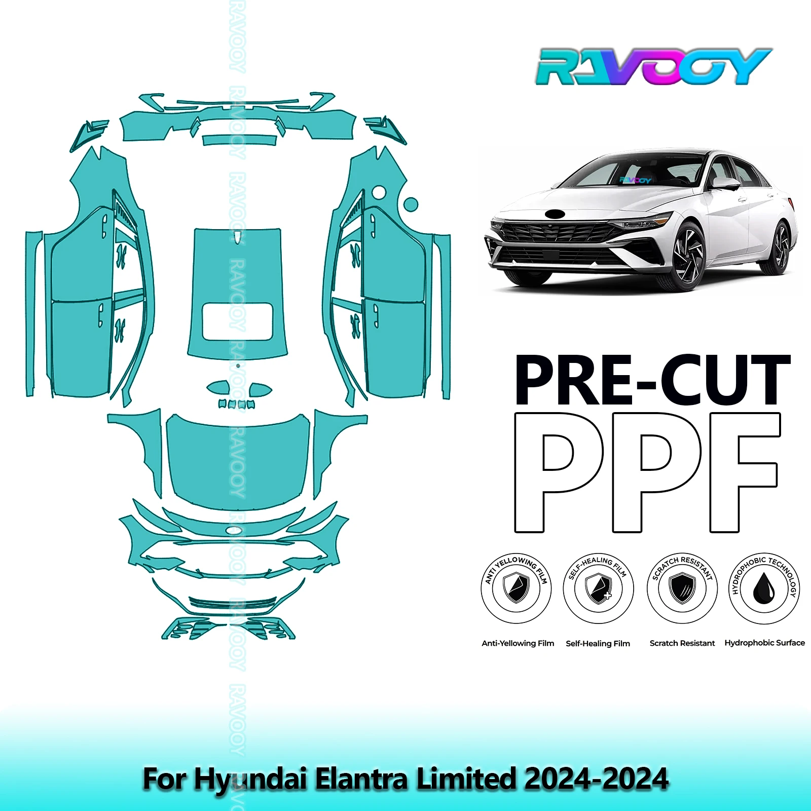 RAVOOY Custom-Fit Precut TPU PPF Full Vehicle Clear Bra Stone Guard EU UK For Hyundai Elantra Limited 2024-2024