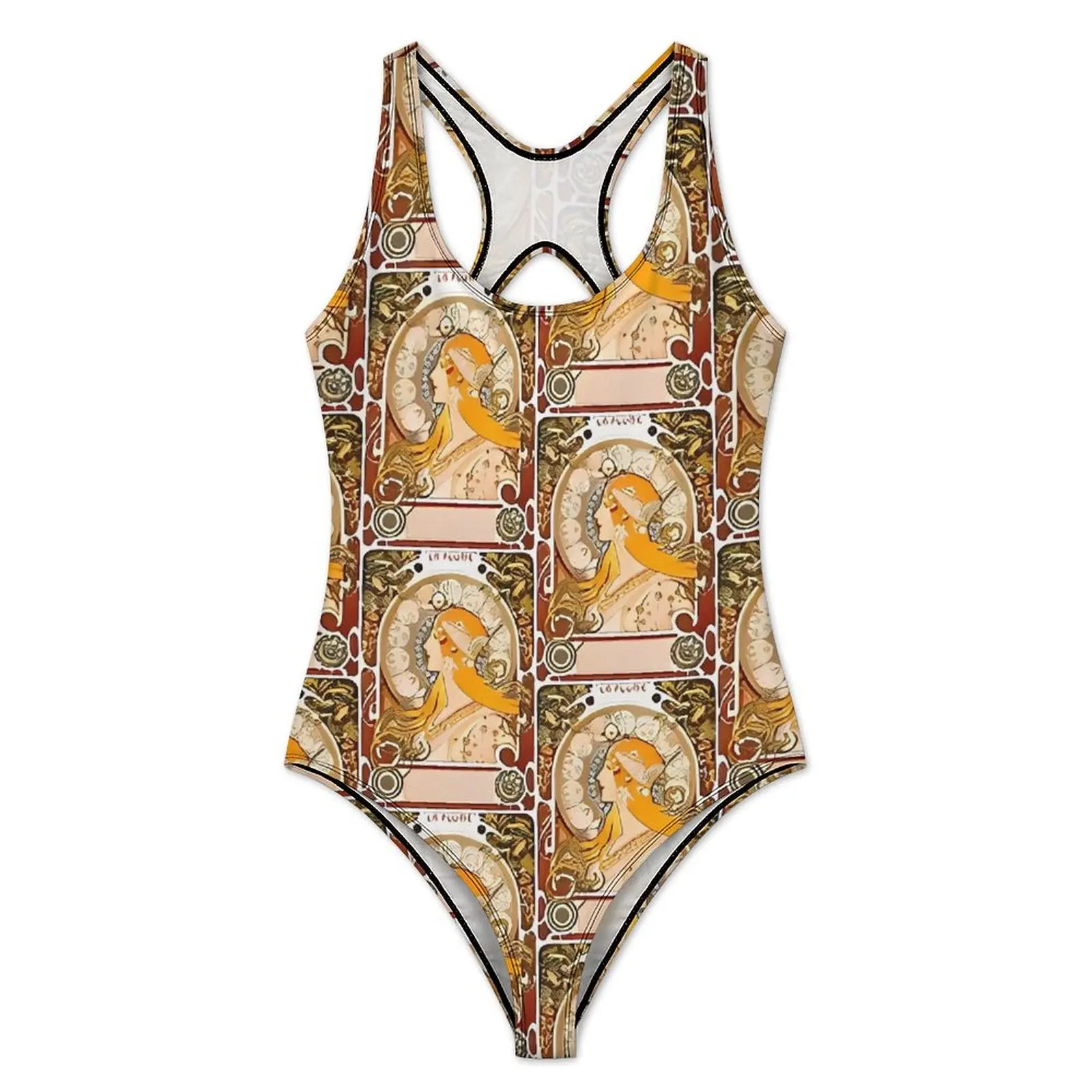 Art Nouveau Alphonse Swimsuit Sexy Maria Mucha Zodiaque Women Swimwear One Piece Swimsuits Fitness Push Up Hollow Out Beach Wear