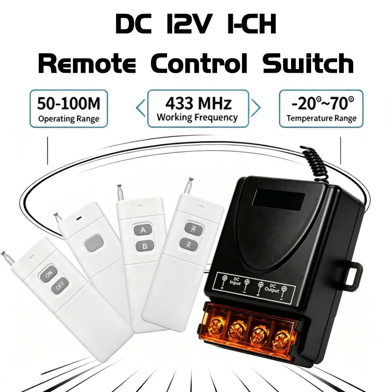 RF 433Mhz Wireless Remote Control Switch DC 9-72V 12V 24V 30A Receiver for Water Pump Motor Garage Door Access LED Light