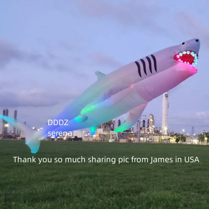 DDDZ LED Giant 18M Shark Zachte Opblaasbare Hanger show kite ripstop nylon Lijn Wasserij voor Volwassenen met ronde hoek LED