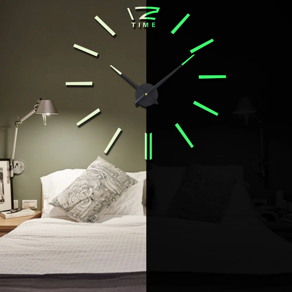 Large Wall Clock 27/37/47 Inch Self-adhesive Acrylic 3D Luminous Quartz Silent Big Watch Home Living Room Kitchen Wall Decor