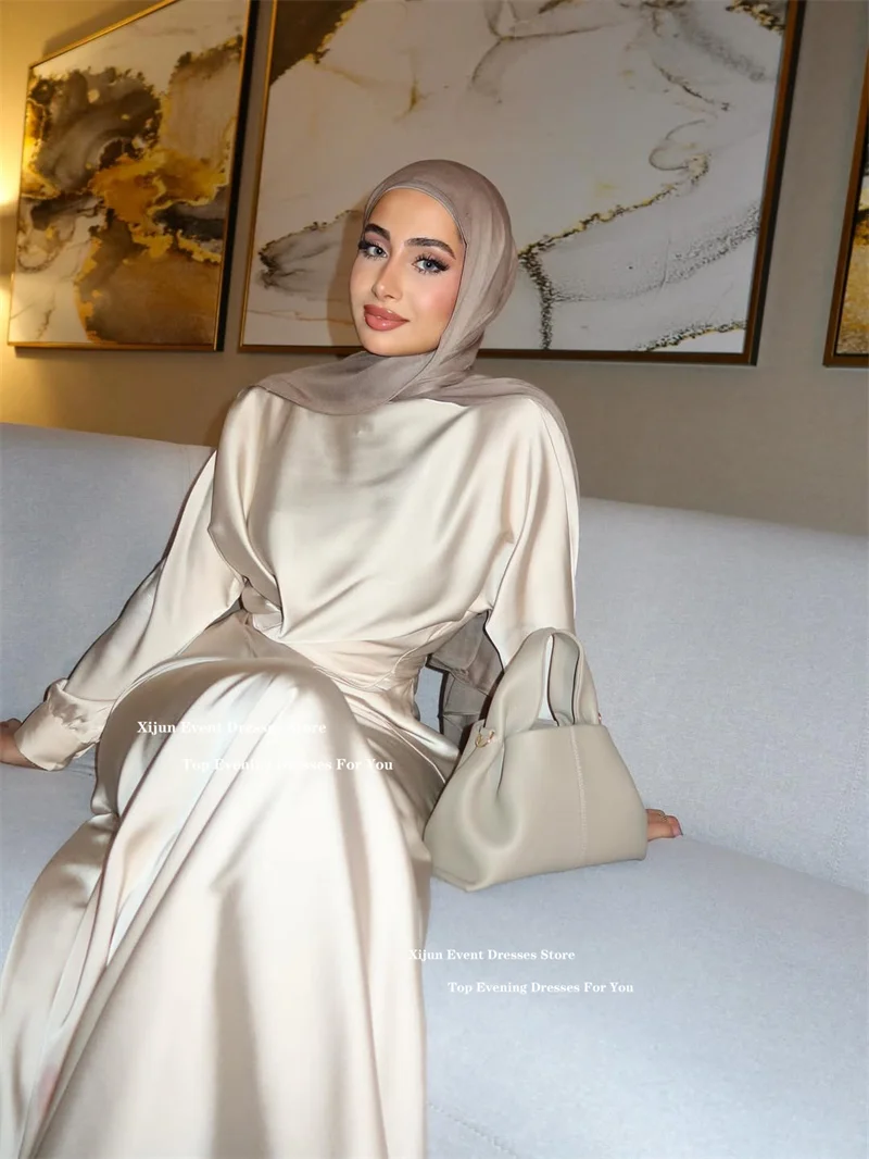 Xijun semplici abiti da sera in raso di seta maniche lunghe sirena abiti da ballo formali lunghezza pavimento abiti da ballo Dubai 2025 personalizzati